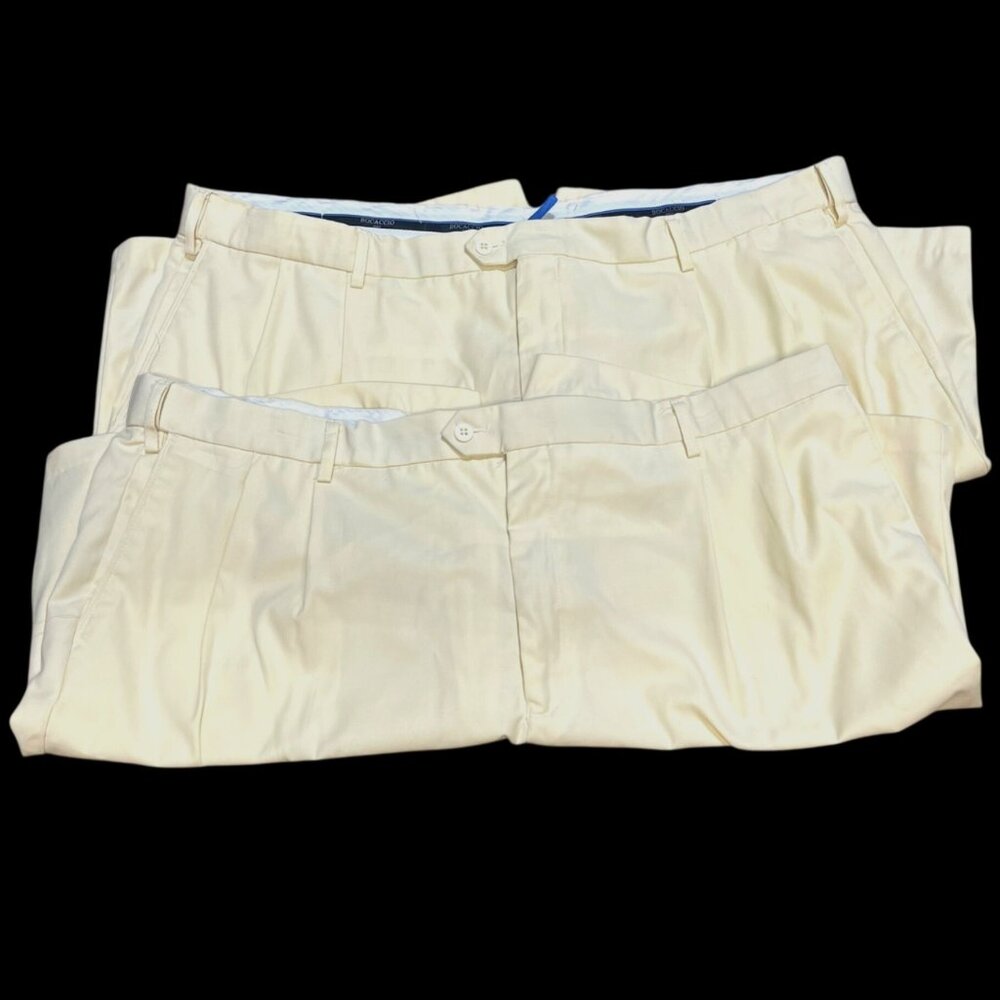 Lot 2 Pair Bocaccio Golf Men's Pleated Shorts 46 Yellow Casual Sport Pockets